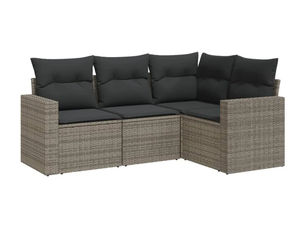 Set de sofás de jardín 4 piezas y cojines ratán sintético gris 65397iwbw