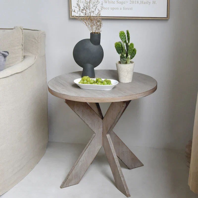 COZAYH Set of 2 Rustic Farmhouse End Tables with Storage Shelf - Vintage Grey French Country Accent Side Tables