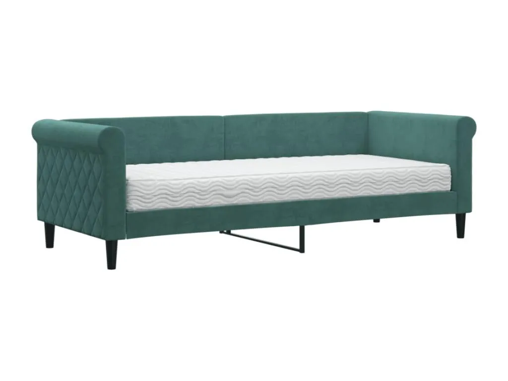 Sofá cama con colchón terciopelo verde oscuro 80x200 cm