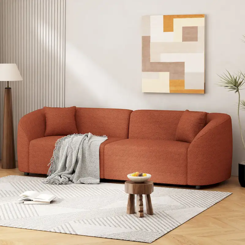 87.5 Boucle Curved 3-Seater Sofa with Sculptural Ergonomics