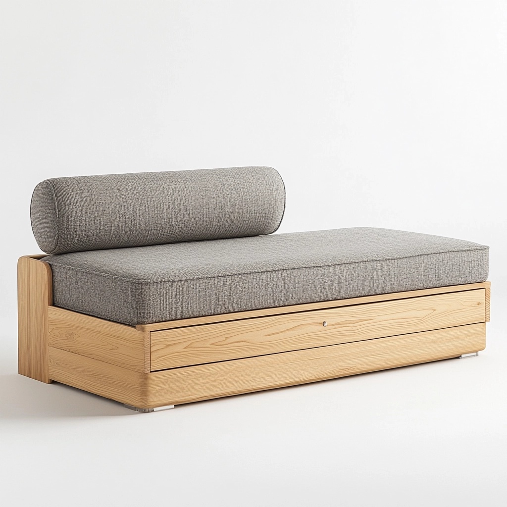 Sofá cama individual de madera y tela gris para sala de estar