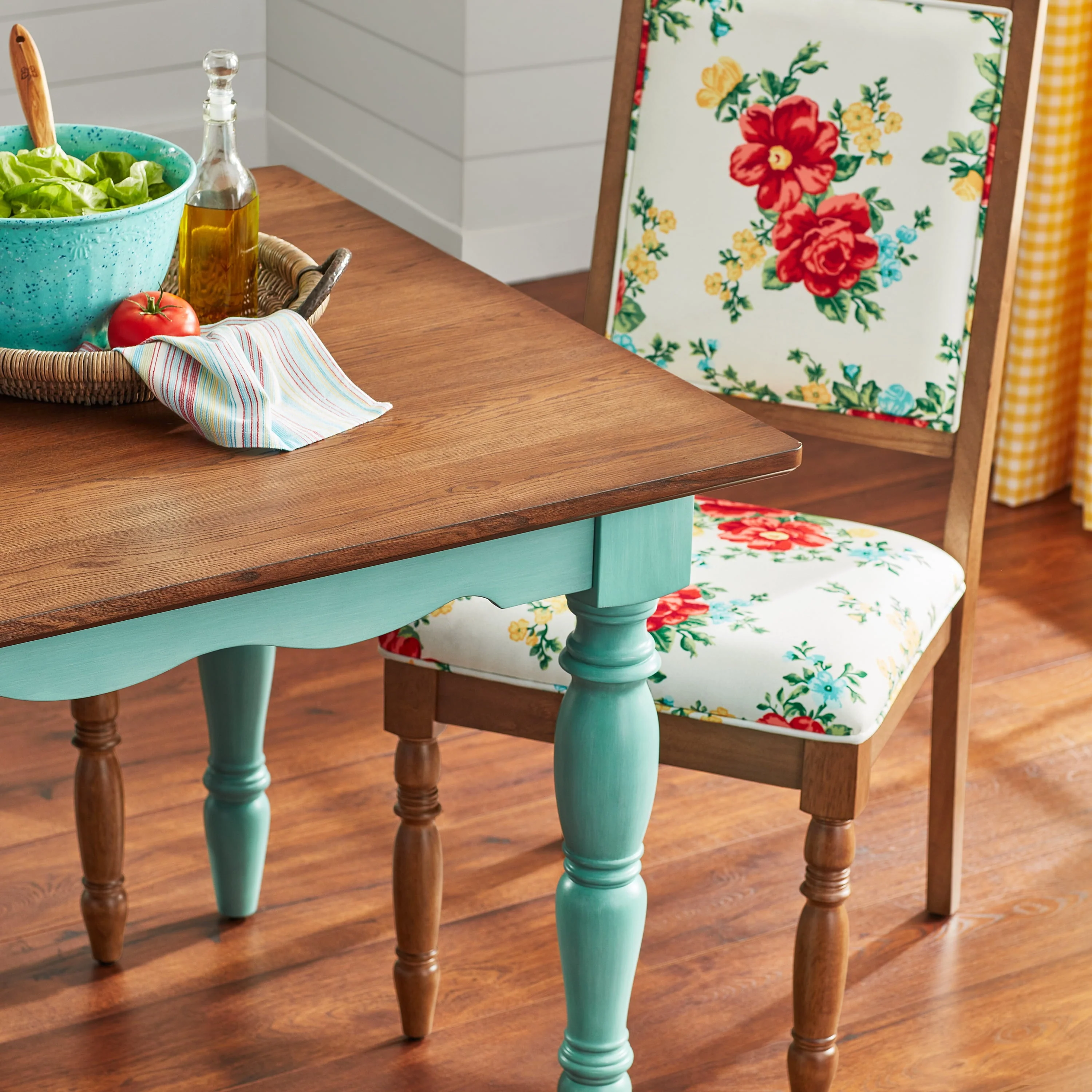 The Pioneer Woman Dining Table Made With Solid Wood Frame, Teal - Image 6
