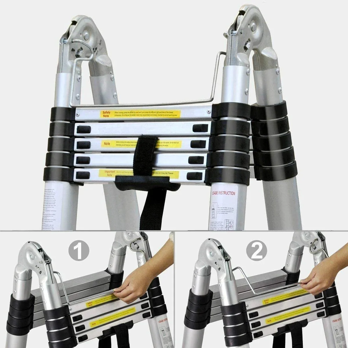Bowoshen Telescopic Ladder 16.5 ft Aluminum 8 x 2 Steps 330 lb - Image 4 Bowoshen Telescopic Ladder 16.5 ft Aluminum 8 x 2 Steps 330 lb - Image 4
