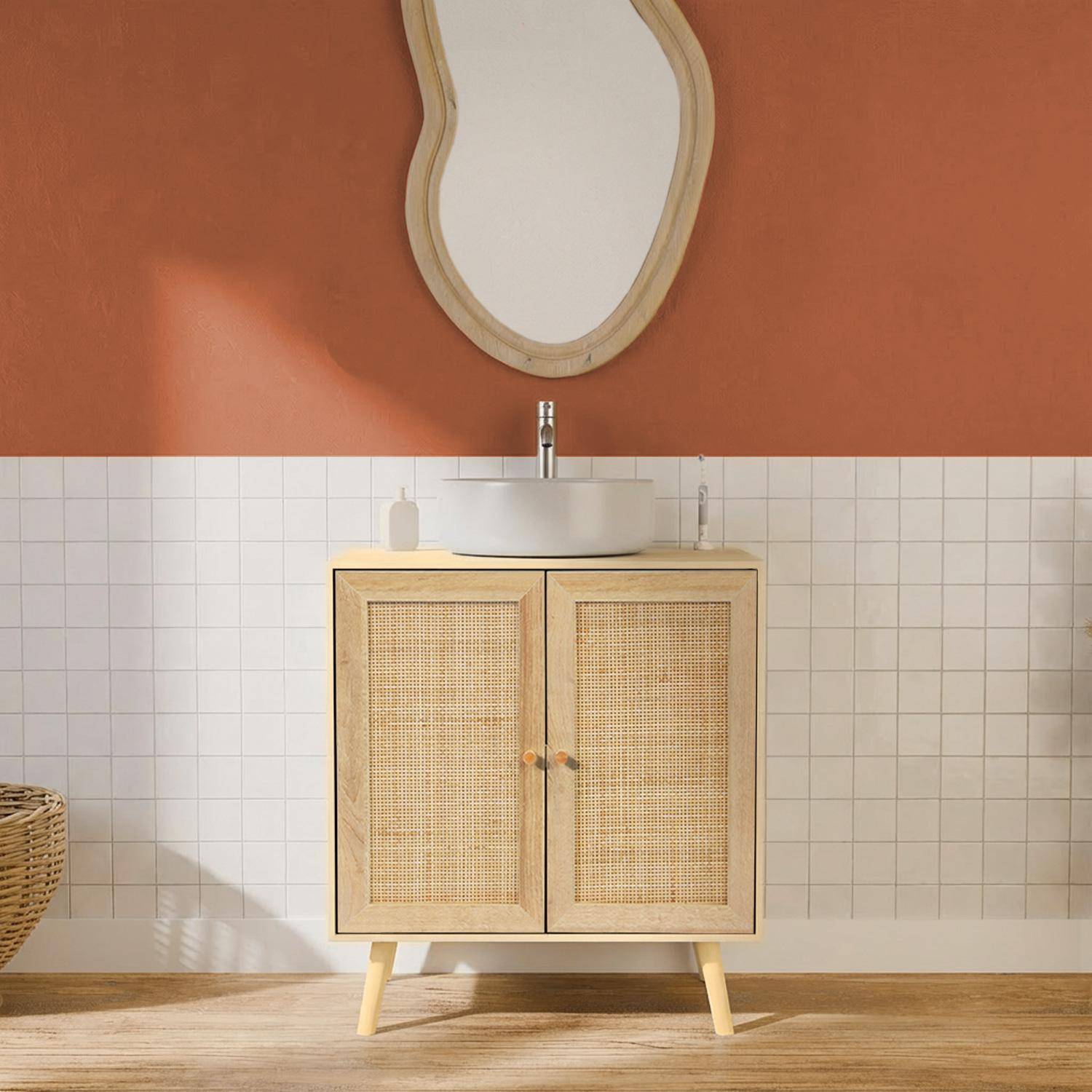 Boheme - Mueble bajo lavabo decorado en madera y caña