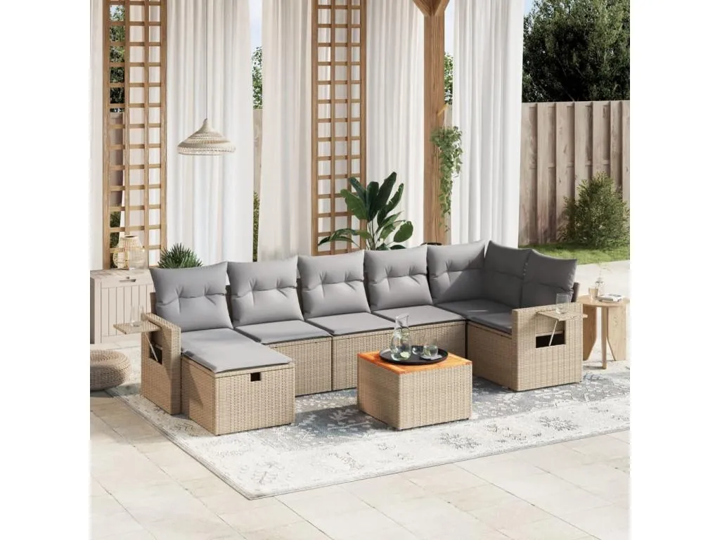 Juego de sofás jardín con cojines beige mezcla 8 pzas ratán PE