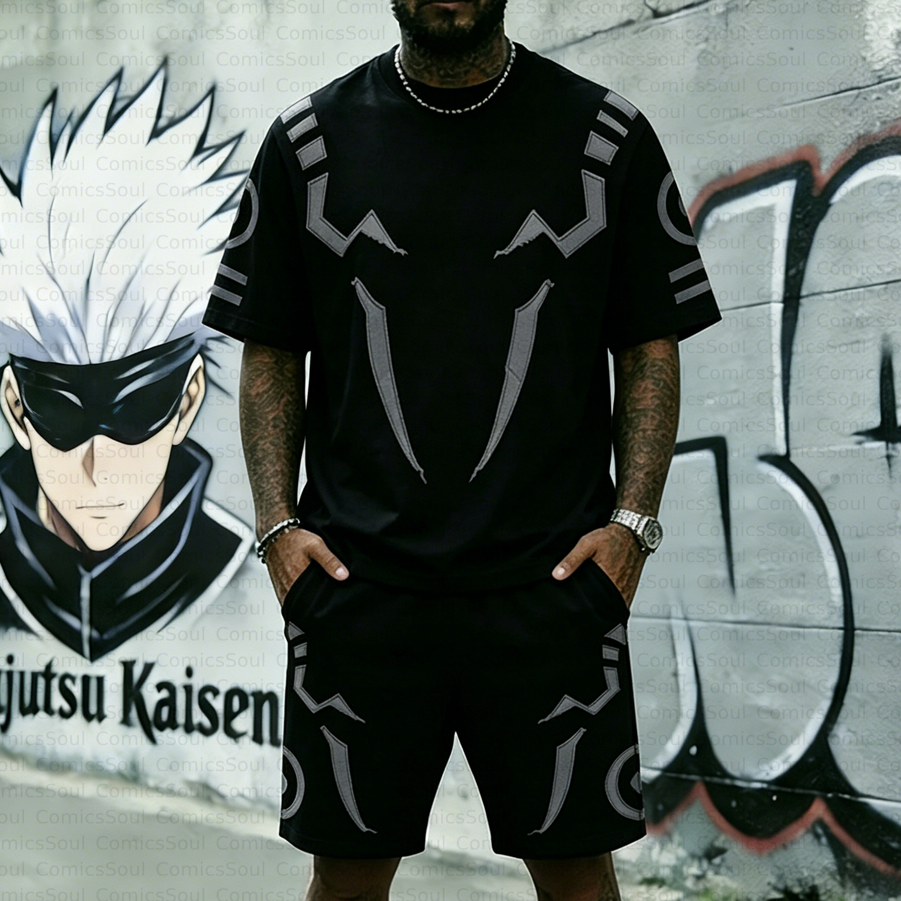 Unisex Anime Inspired Vintage T-shirt& Shorts 2 Pieces Set