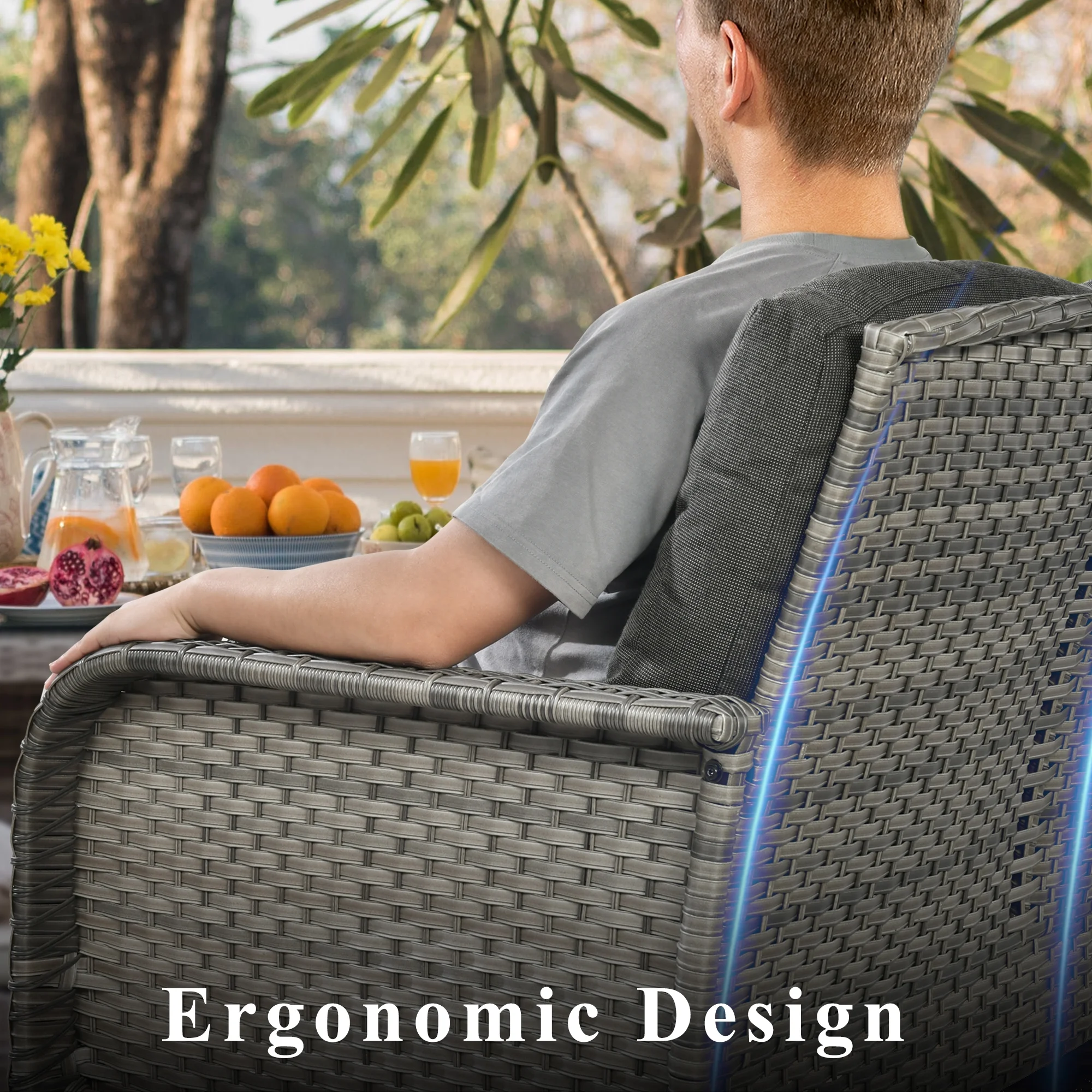 Vcatnet 4 Pieces Outdoor Patio Furniture All-weather Wicker Conversation Set with Coffee Table for Garden,Poolside,Gray - Image 28