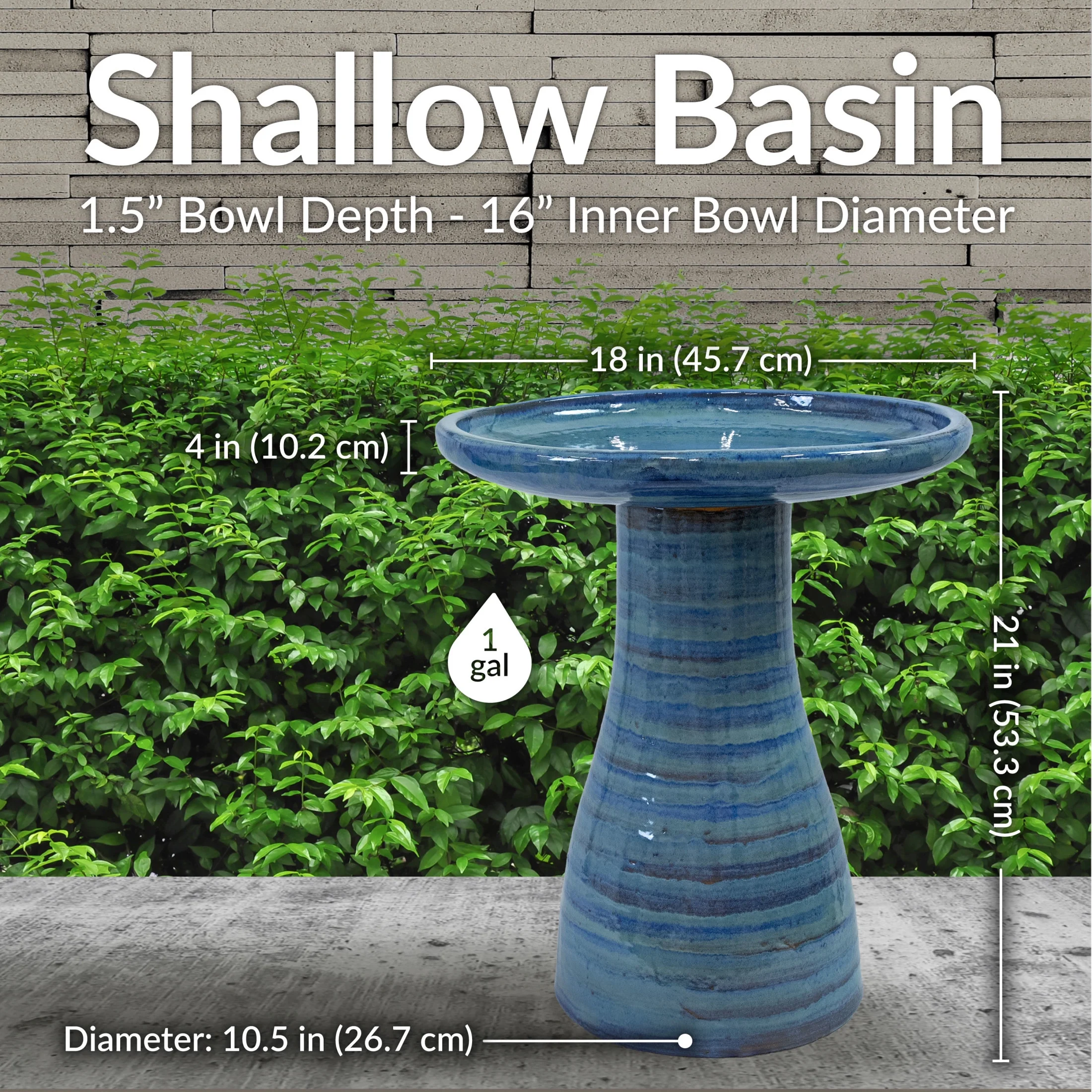 Sunnydaze Freestanding Ceramic Outdoor Bird Bath, Glazed, UV-Resistant Galaxy Blue Finish - Image 20