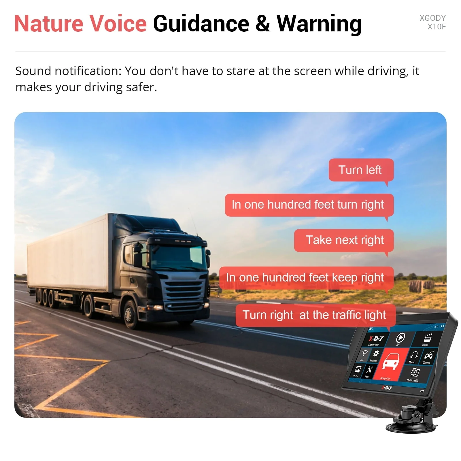 XGODY Car GPS Navigation 9 inch Truck GPS Navigator for Car Sat Nav with Real Voice Spoken Alarm, Lifetime Free Map Update, 8GB 256M - Image 2