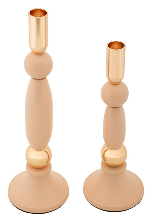 Set van 2 roze en gouden metalen kaarsenhouders