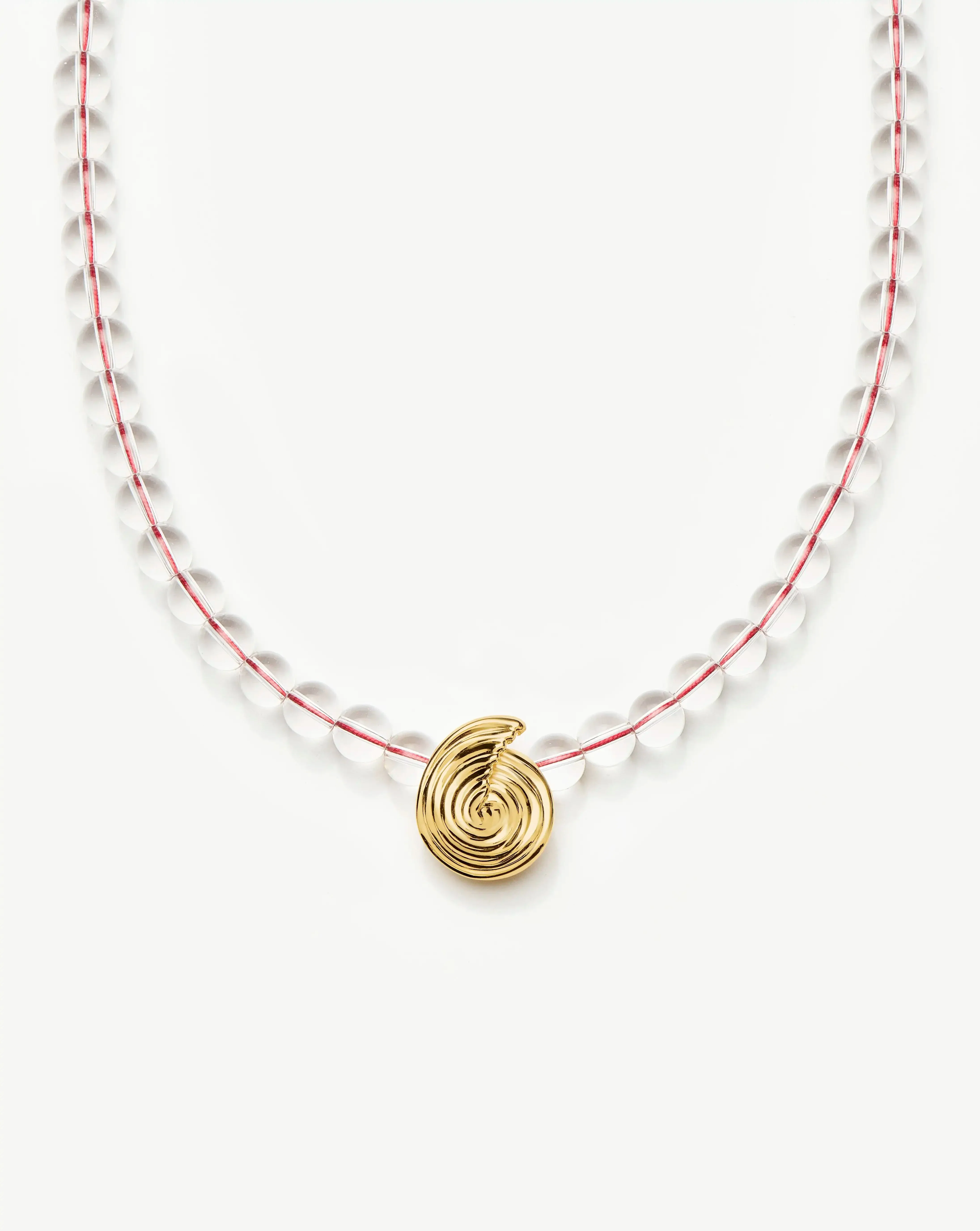 Spiral Gemstone Beaded Pendant Necklace | 18ct Gold Plated/Clear Crystal Quartz