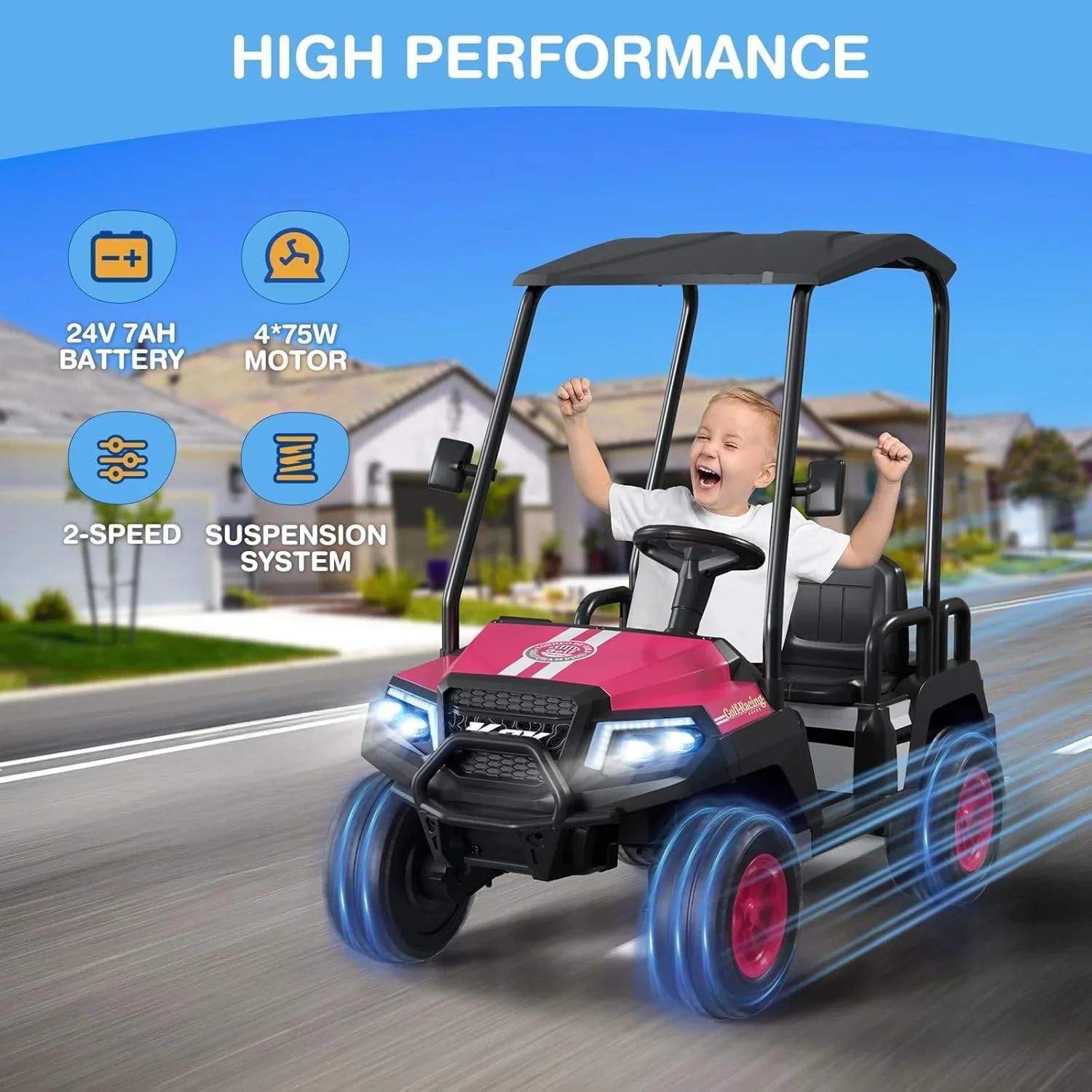 R9 24V Children's Golf Cart with Remote Control Removable Awning