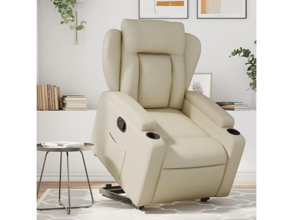 Sillón reclinable elevable cuero artificial color crema