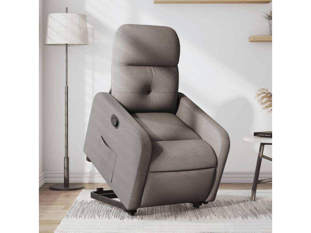 Sillón reclinable elevable tela gris taupe