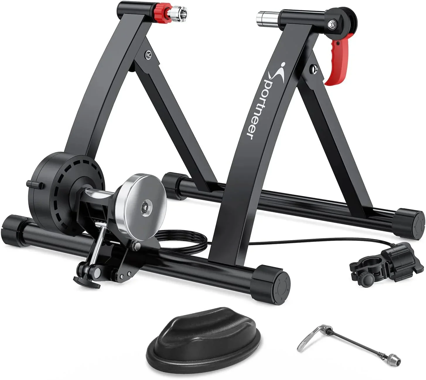 Sportneer Magnetic Bike Trainer Stand, Black, 6 Resistance Settings - 22 x 18 x 6 in