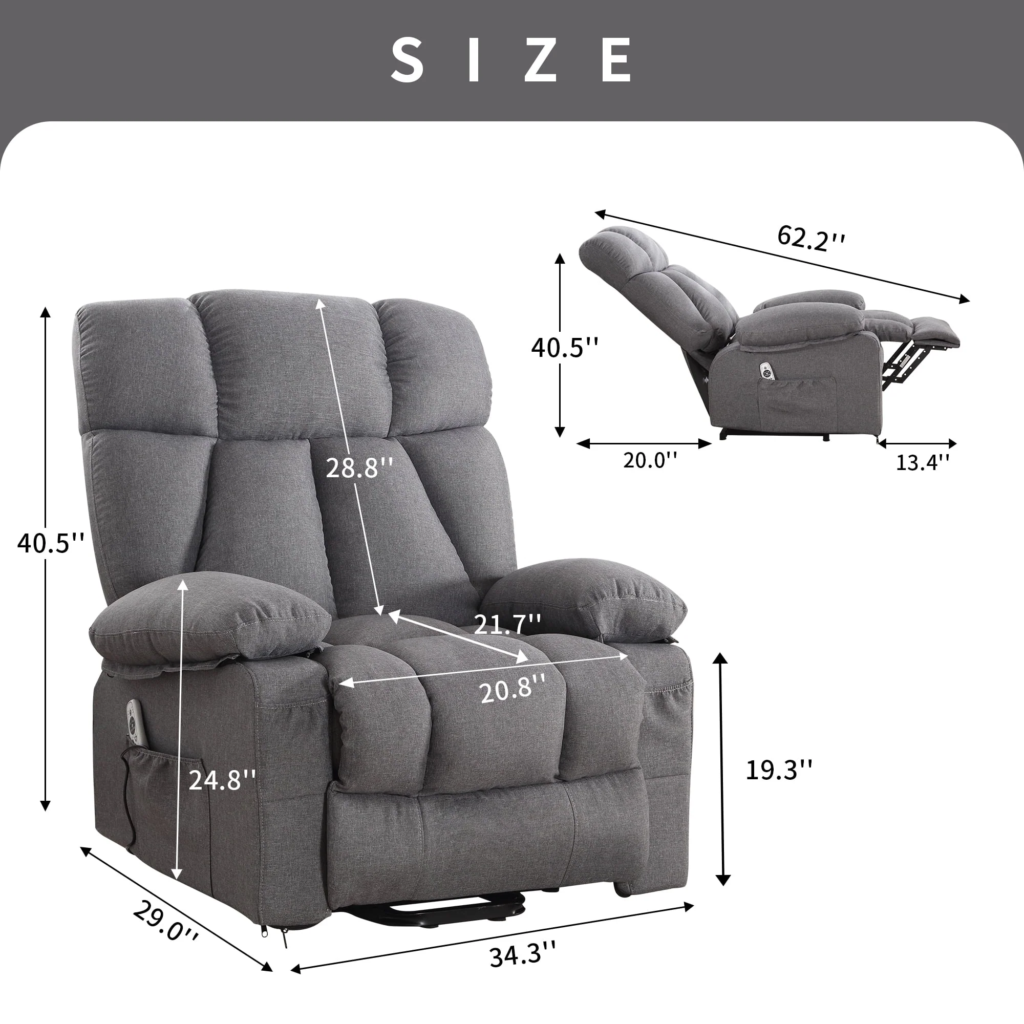 JONPONY Power Lift Recliner Chair Recliners for Elderly with Heat and Massage Recliner Chair for Living Room with Infinite Position and Side Pocket,USB Charge Port,Grey - Image 11