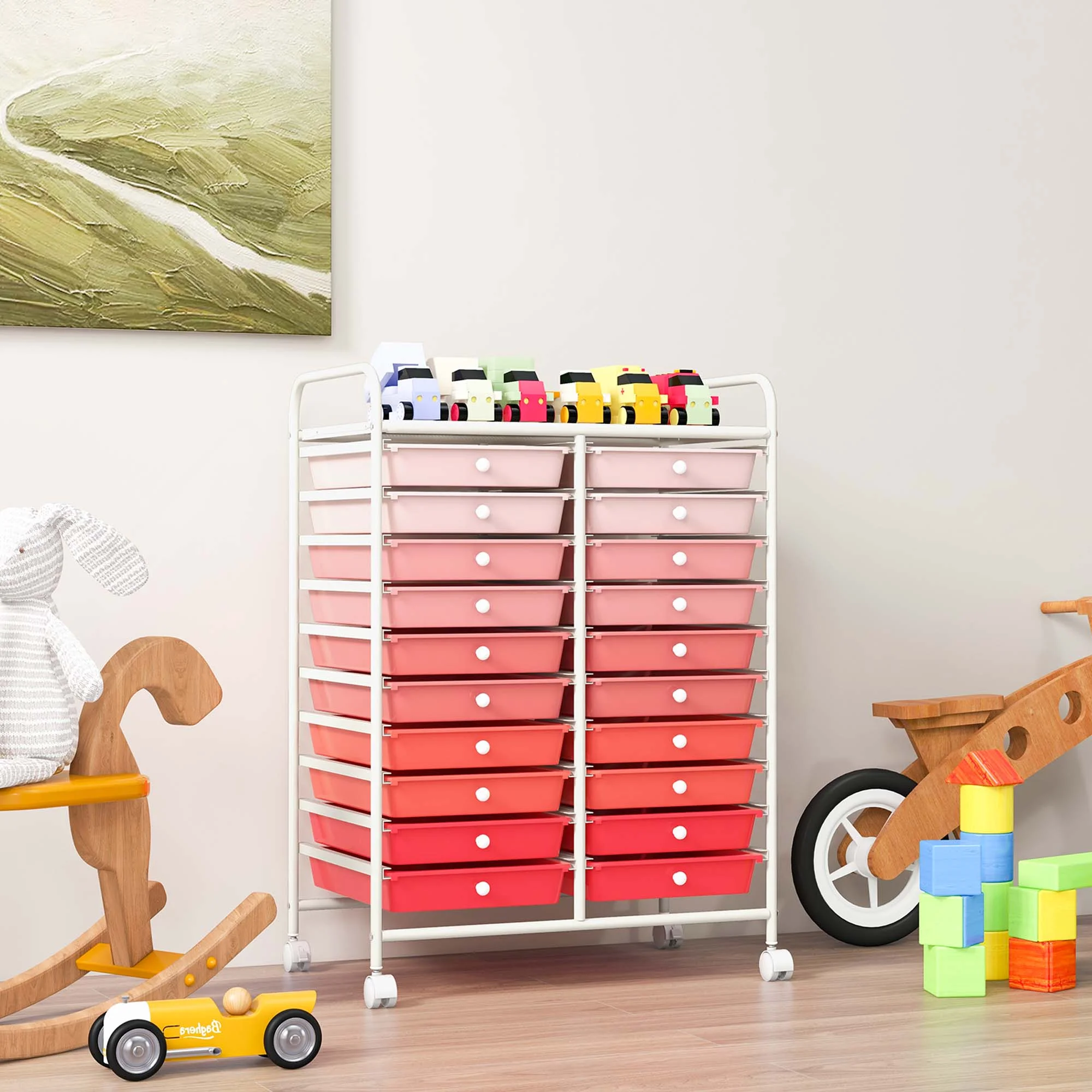 Costway 20 Drawer Rolling Storage Cart Tools Scrapbook Paper Office School Organizer Yellow - Image 60