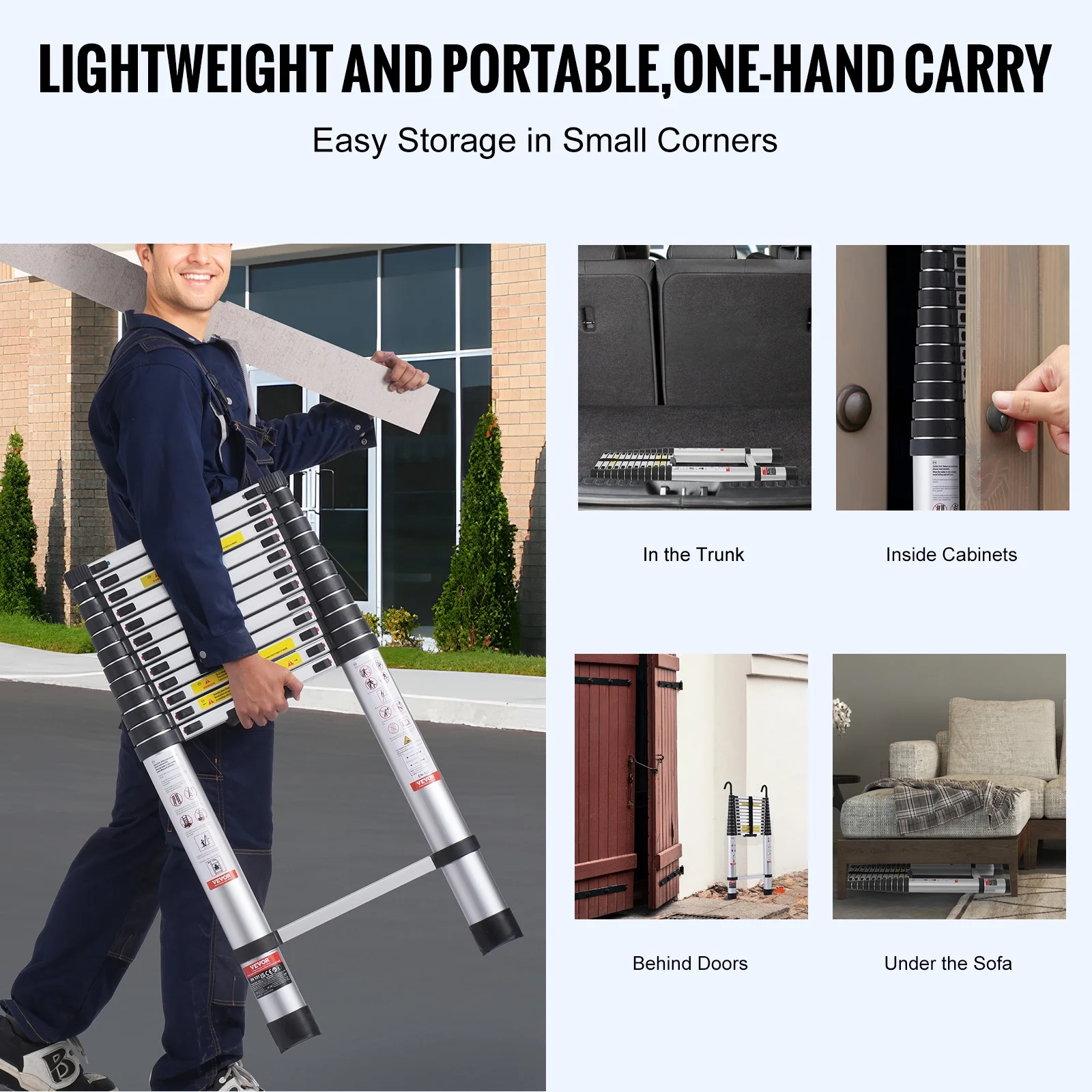 VEVOR Telescoping Ladder, 16.4FT Aluminum Lightweight Extension Ladder, Multi-button Retraction Collapsible Ladder, 375 LBS Capacity with Non-slip Feet, Portable Compact Ladders for Home, RV, Loft - Image 5