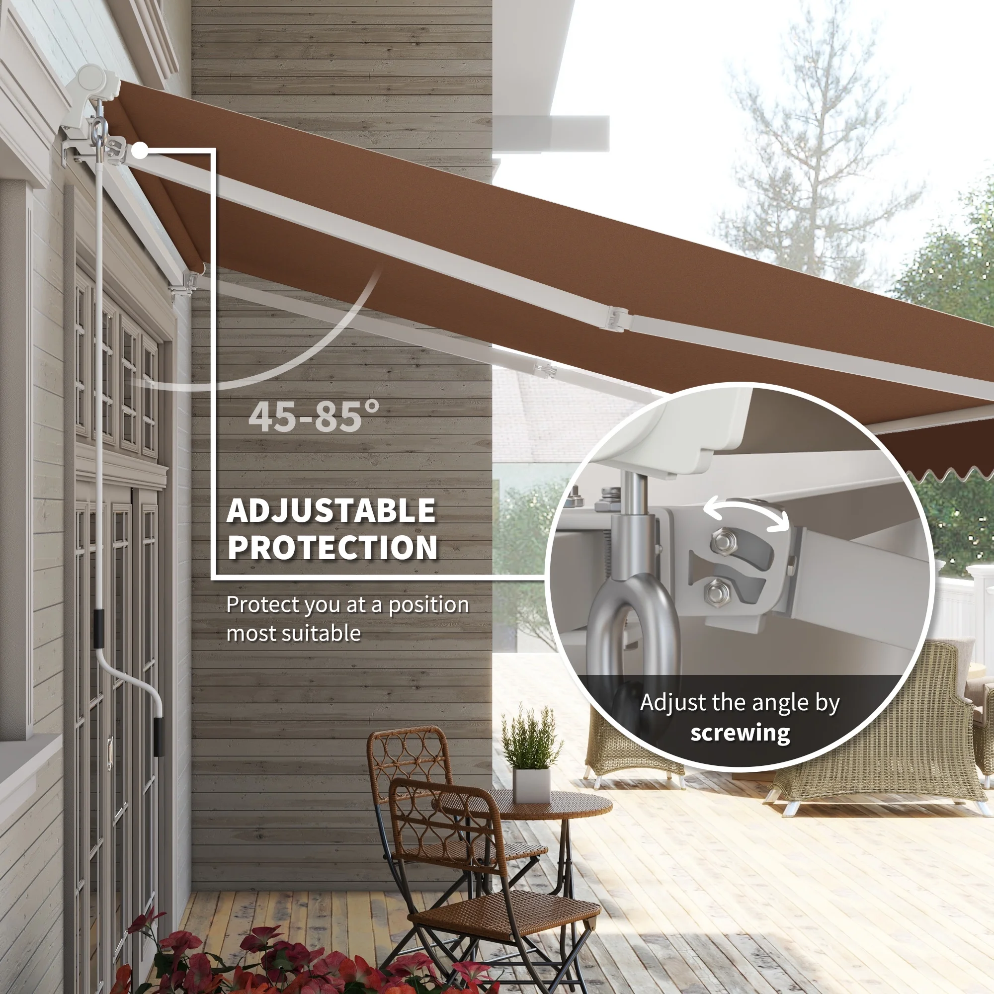 Outsunny 12' x 10' Manual Retractable Awning Outdoor Sunshade Shelter for Patio, Balcony, Yard, with Adjustable & Versatile Design, Beige and White - Image 51