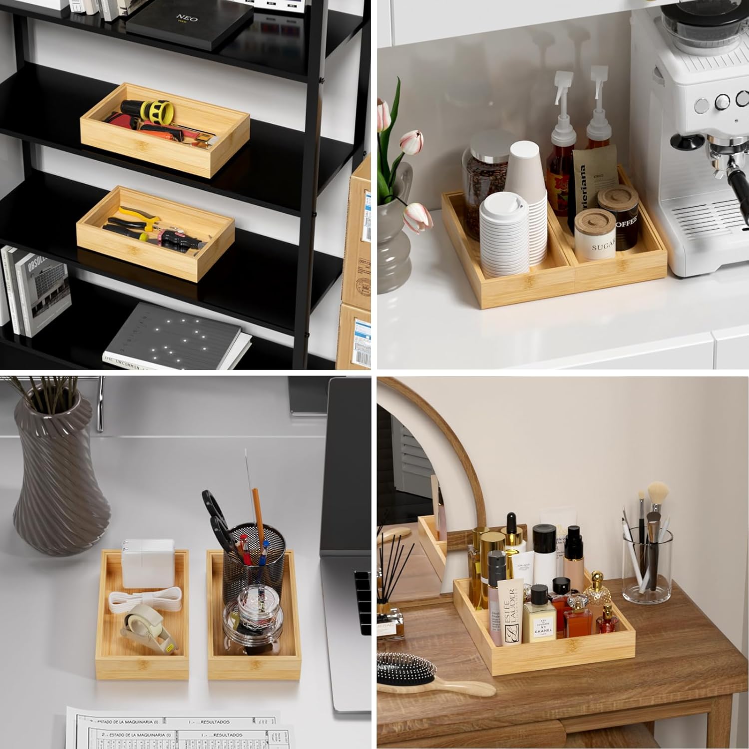 Lixple Bamboo Drawer Organizer for Kitchen Utensils, 2 Pack Stackable Bamboo Kitchen Drawer Organizers, Silverware & Utensil Drawer Trays, 10