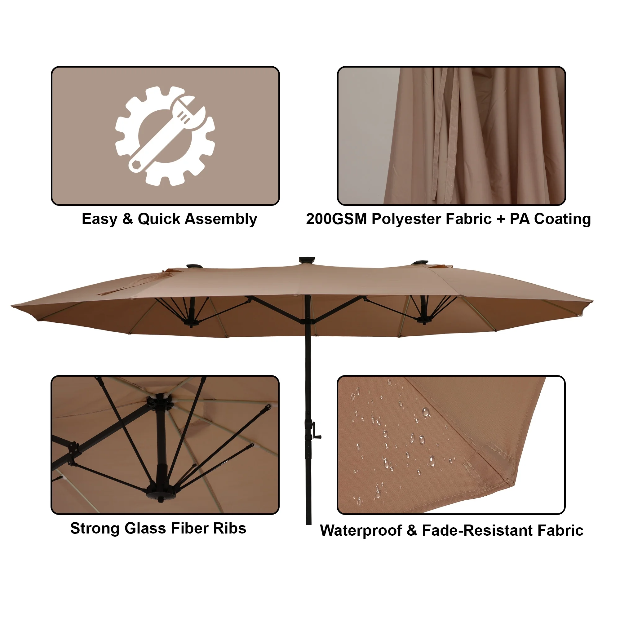 Mondawe 15ft Patio Umbrella, Large Double-Sided Solar LED Outdoor Umbrella with Fiberglass Ribs and Base for Deck Pool, Navy Blue - Image 20