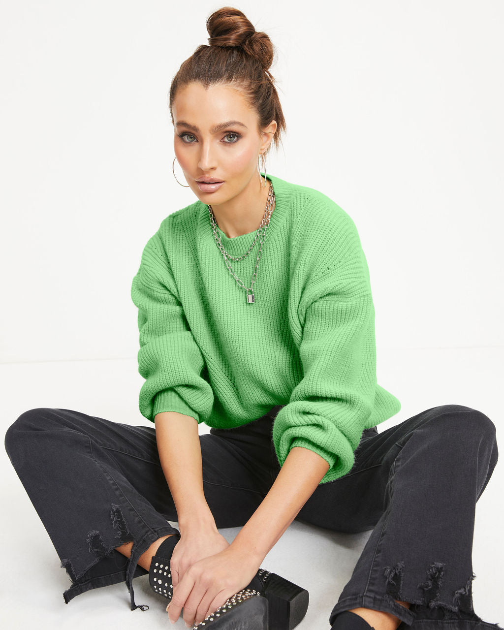 Taytum Knit Pullover Sweater - Lime - Se7enfashion