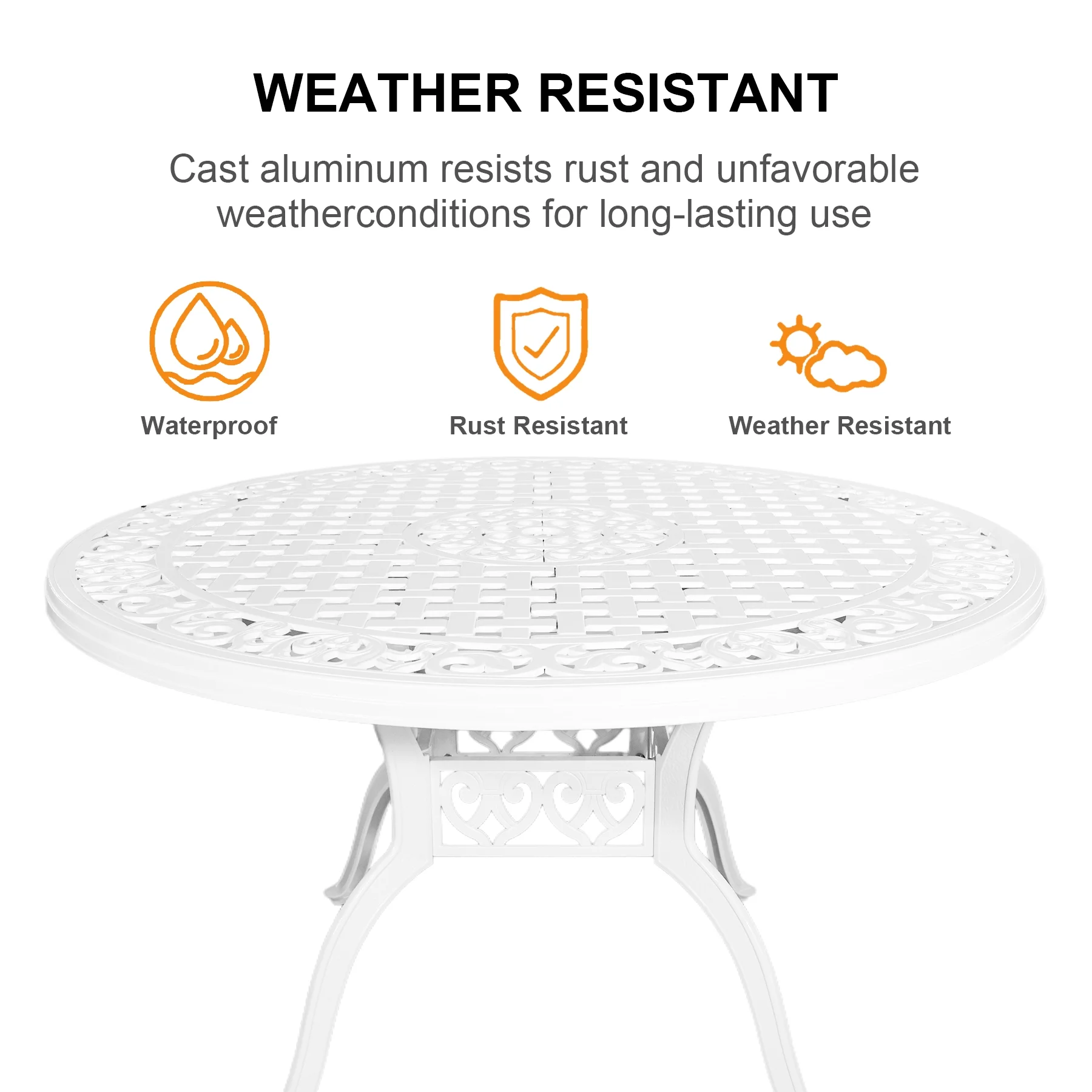 48" Round Patio Table for 6-8 Person Cast Aluminum Patio Table with 2.36" Umbrella Hole,Metal Outdoor Dining Tables,Wrought Iron Patio Bistro Table,White Patio Table. - Image 2