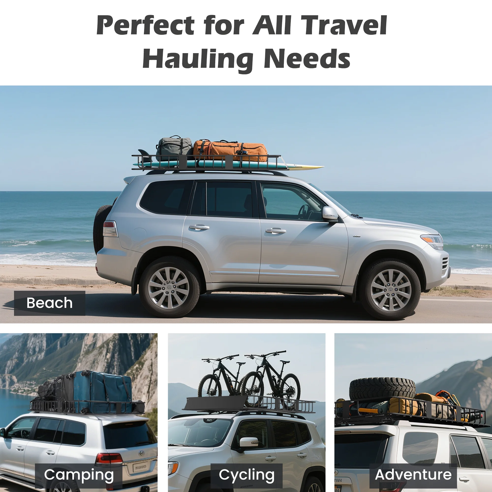 Naipo Roof Rack Cargo Basket,500 lb,64"x39"x6"Extendable Roof Luggage Holder Rack with 4 U-Bolts for SUV/RV,Camping - Image 10