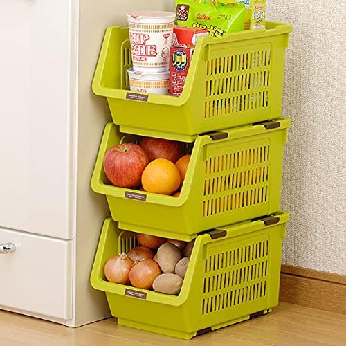 JapanBargain 4671, Japanese Stackable Storage Bin Kitchen Pantry Organizers Food Basket for Fruit Potato Condiments and Spices, Made in Japan