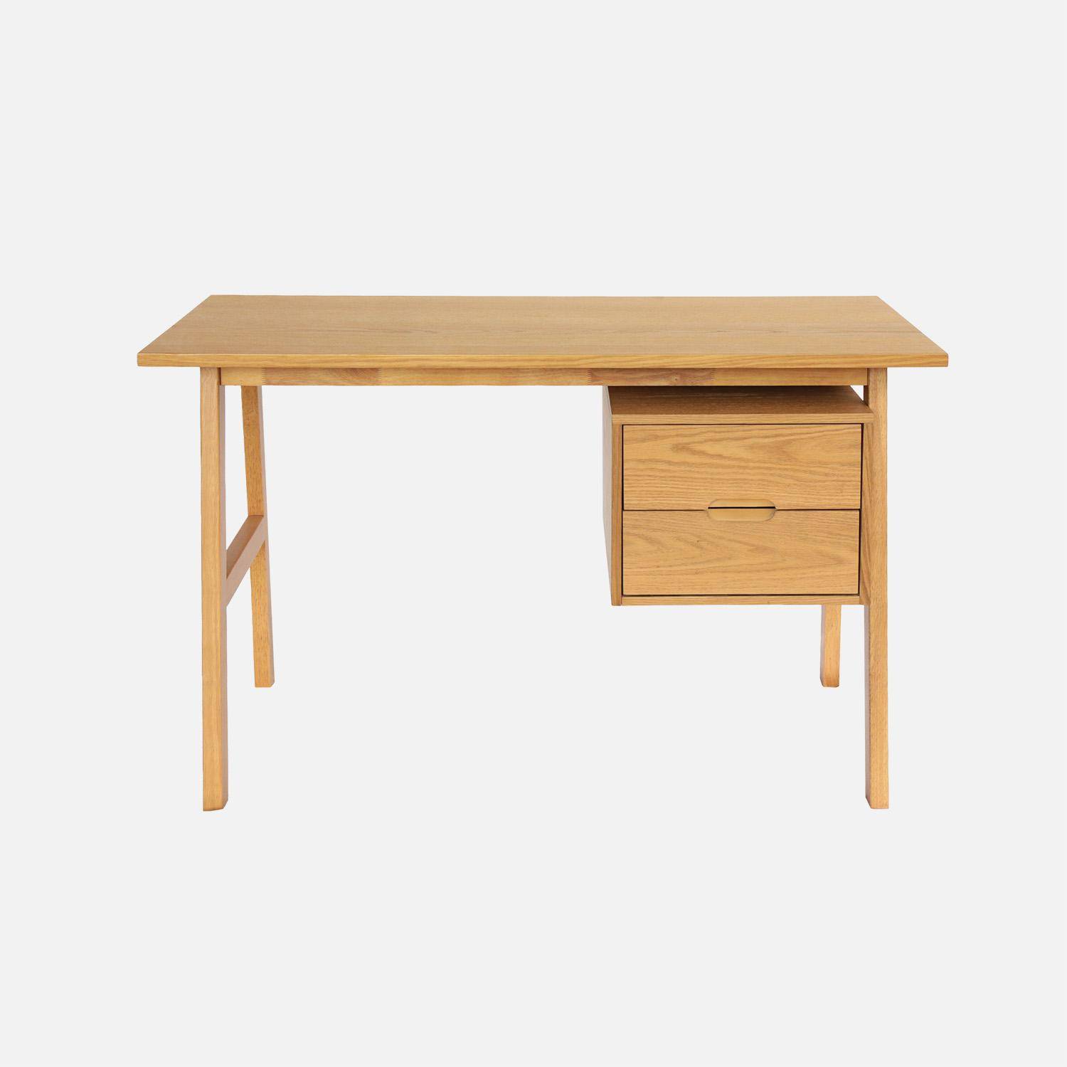 Alana - Escritorio de madera de hevea y chapa de roble, 2 cajones