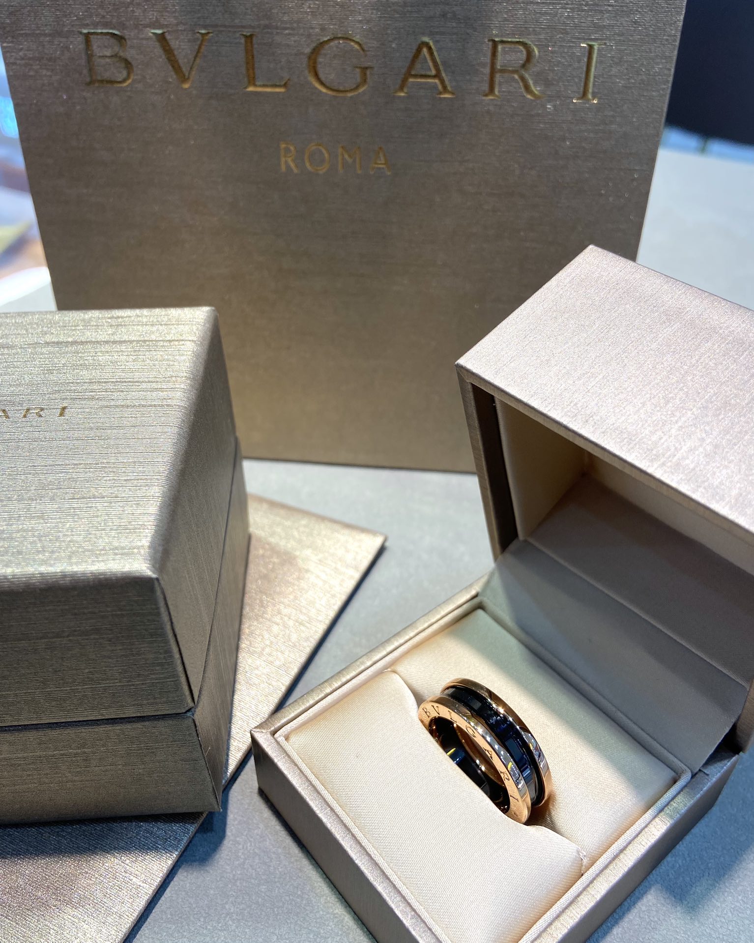 Bvlgari Rose Gold and Black B.zero1 Ring - Original Replica Club