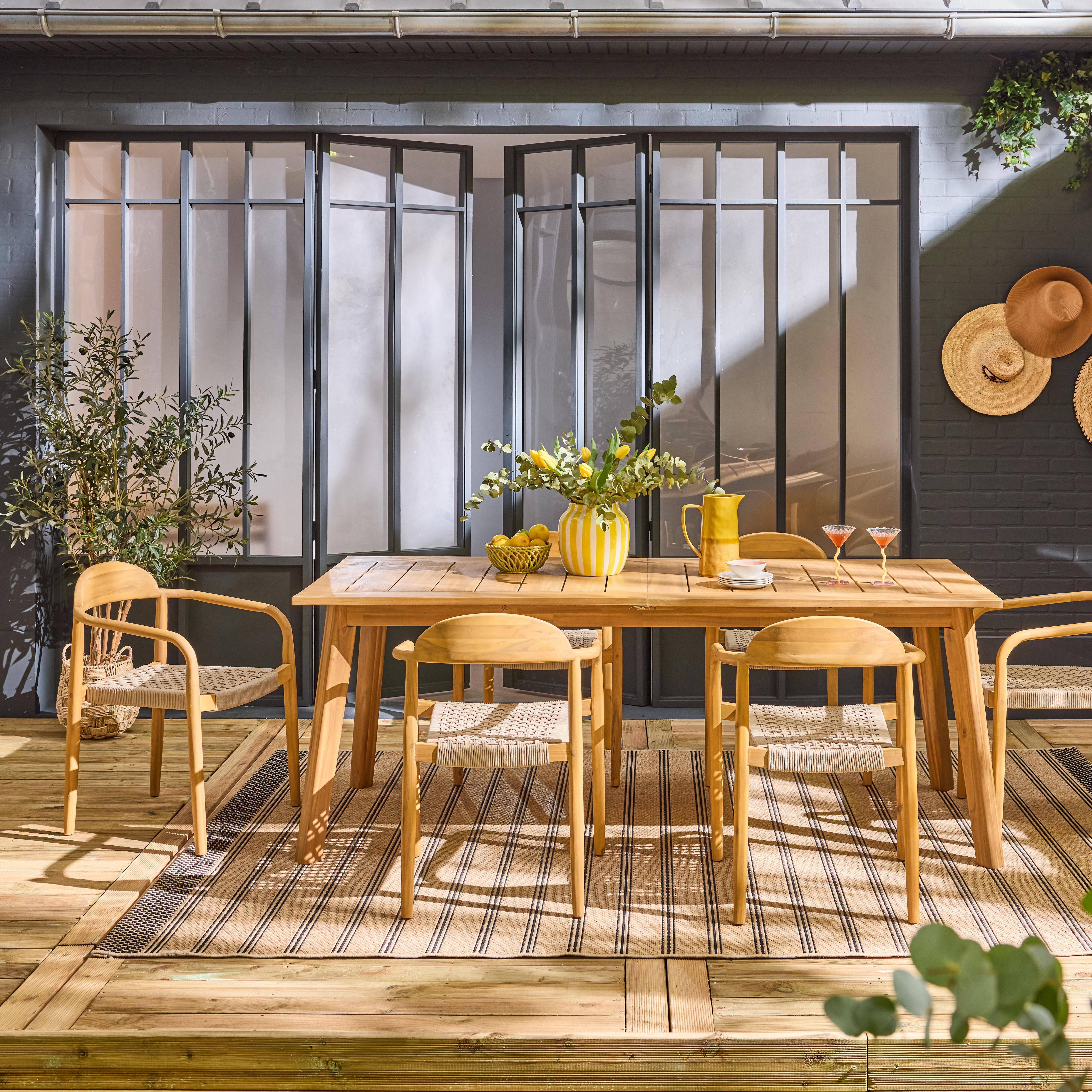 Palena + Cerina - Mesa de jardín extensible de madera de acacia con 6 sillones