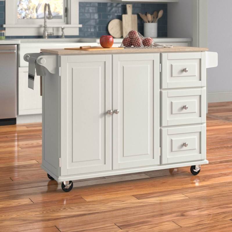 WAYFAIR Kuhnhenn 53.5'' Wide Rolling Kitchen Cart With Solid Wood Top