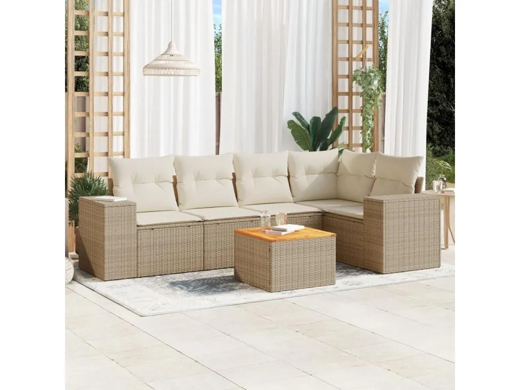 Juego de sofás jardín con cojines 6 piezas ratán sintético beige ktgx80911