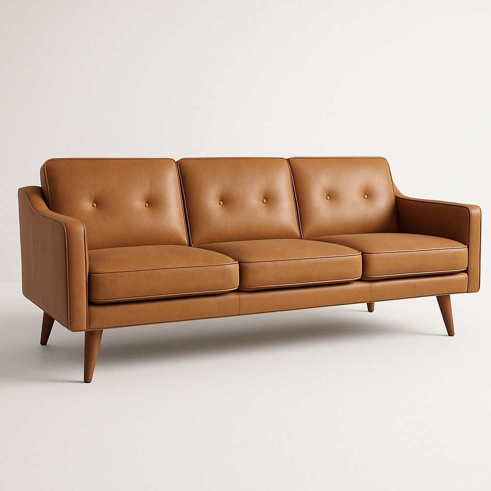 Sofá 3 plazas marrón con respaldo de botones y brazos rectos 210×90×85 cm