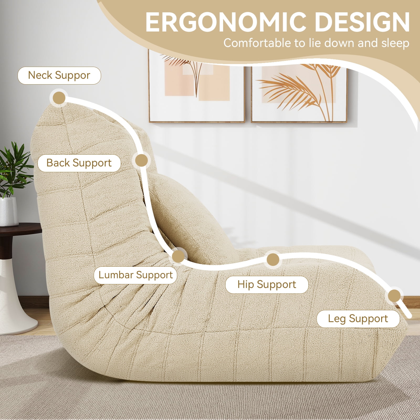 VFD Bean Bag Chairs for Adults, Beanbag Chair with Ottoman Lounge Sofa Memory Foam Comfy Reading Chair for Bedroom & Living Room, Lazy Floor Sofa Couch - Image 10