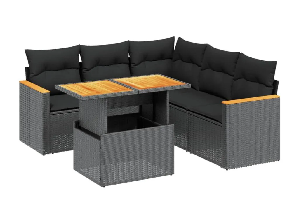 Luxmbls Set de sofás de jardín 6 piezas y cojines ratán sintético negro 76403MGCX