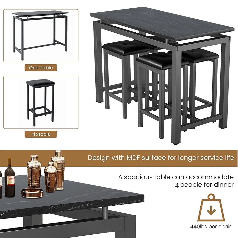 Counter Height Table Set of 5, Breakfast Bar Table and Stool Set, Minimalist Dining Table with Backless Stools, Wood Top Pub Table & Chair Set for Kitchen Apartment Bistro - Space Saving - Image 33