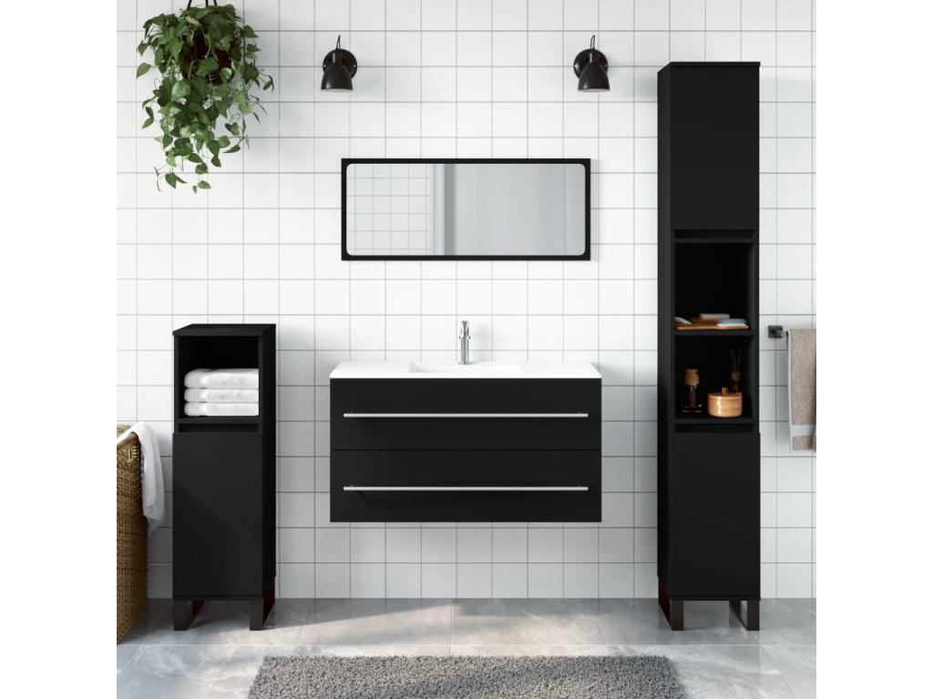 Nestleano Armario de baño con espejo madera de ingeniería negro