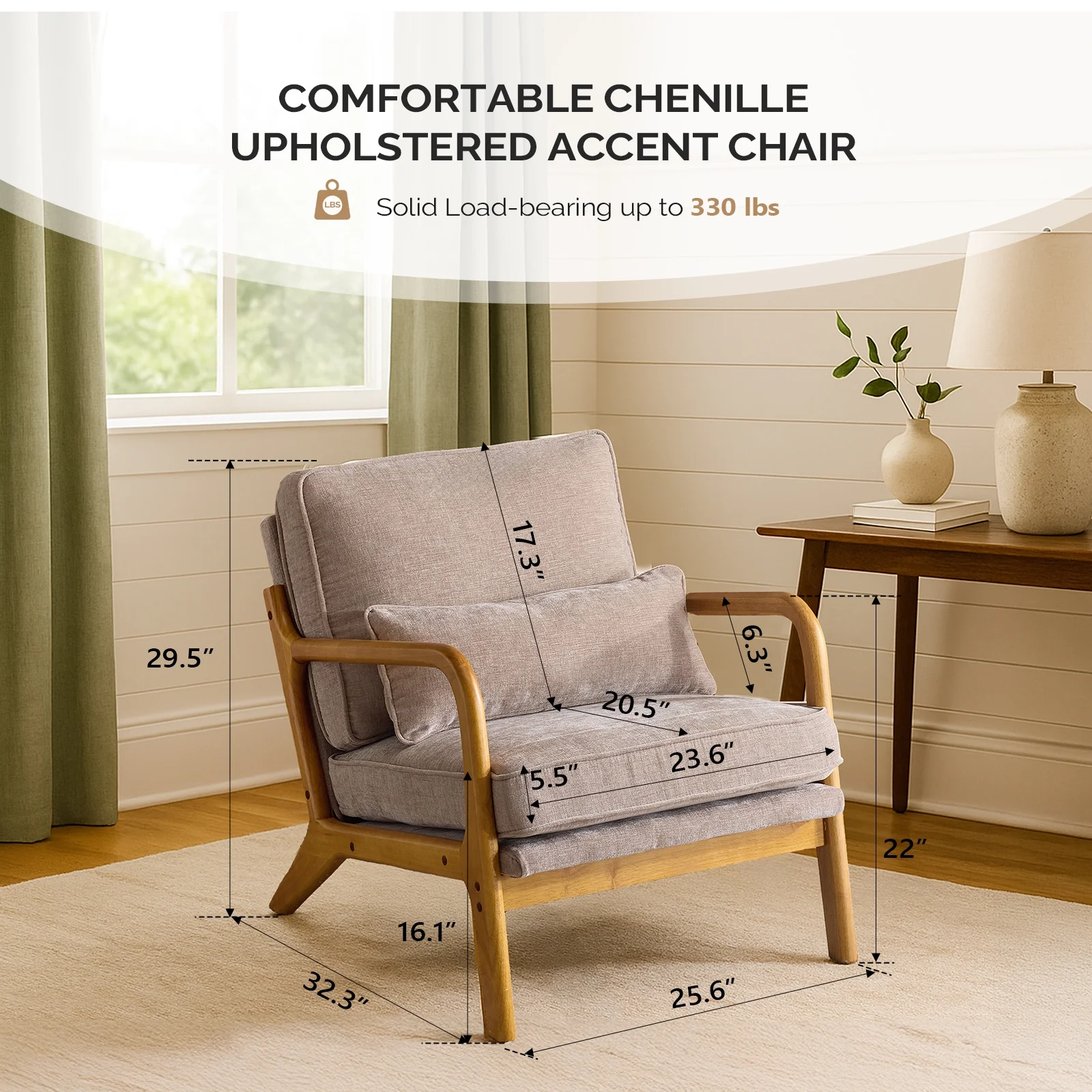 Ktaxon Accent Chair Corduroy Upholstered Armchair, Reading Club Chair with Pillow and Solid Wood Frame for Living Room Bedroom Furniture Off White - Image 81