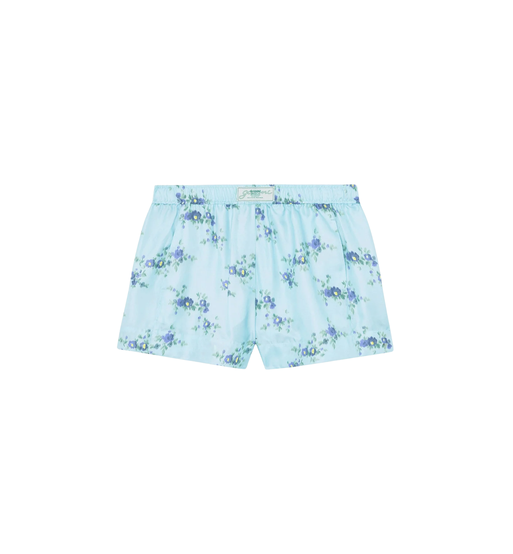 GANNI Printed Silk Twill Elasticated Shorts