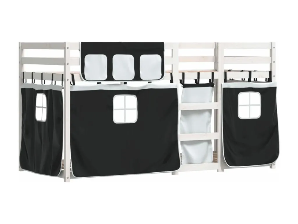 Decoencanto Litera con cortinas Decoencanto maciza Decoencanto blanco y negro 90x190 cm