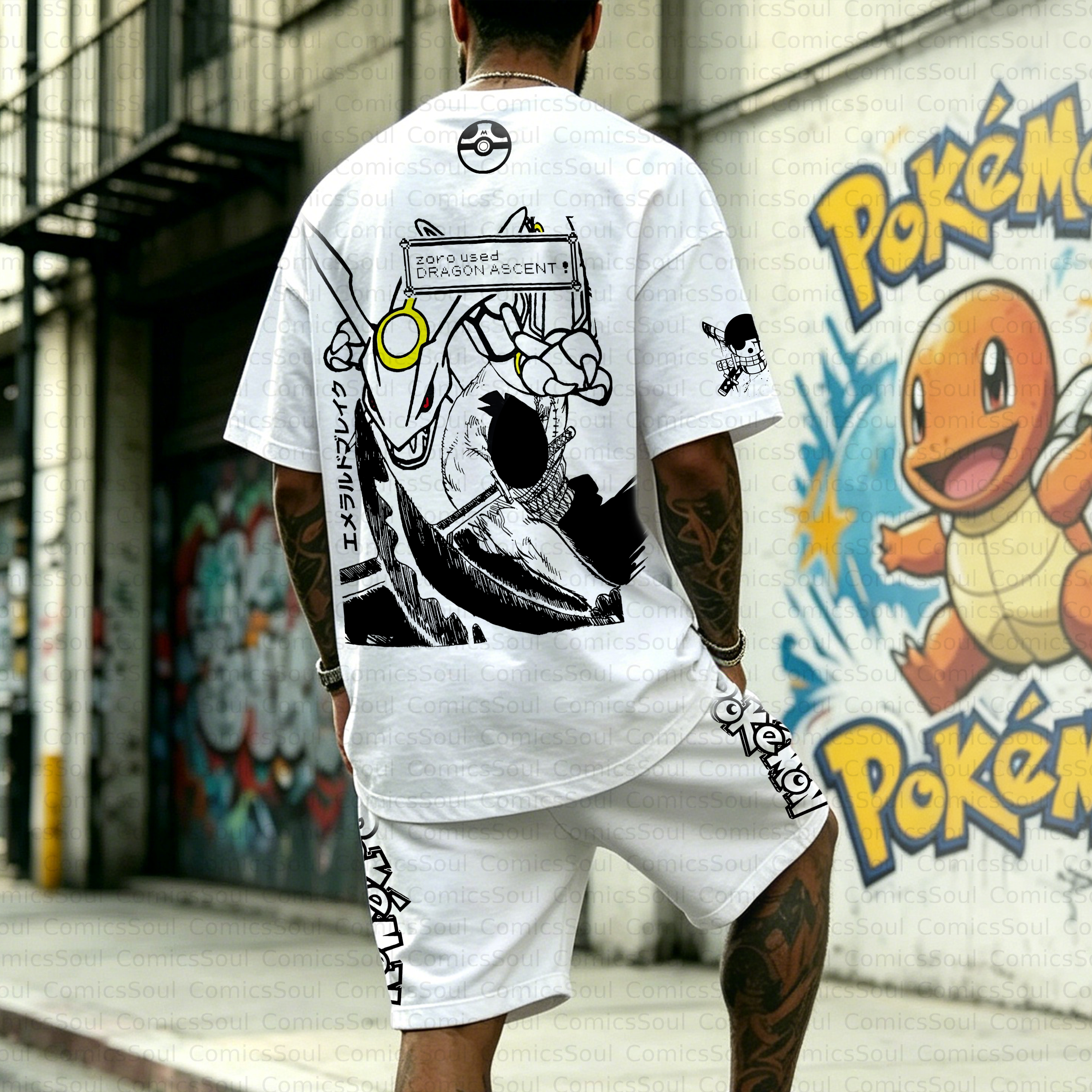 Unisex Anime Inspired Vintage T-shirt& Shorts 2 Pieces Set