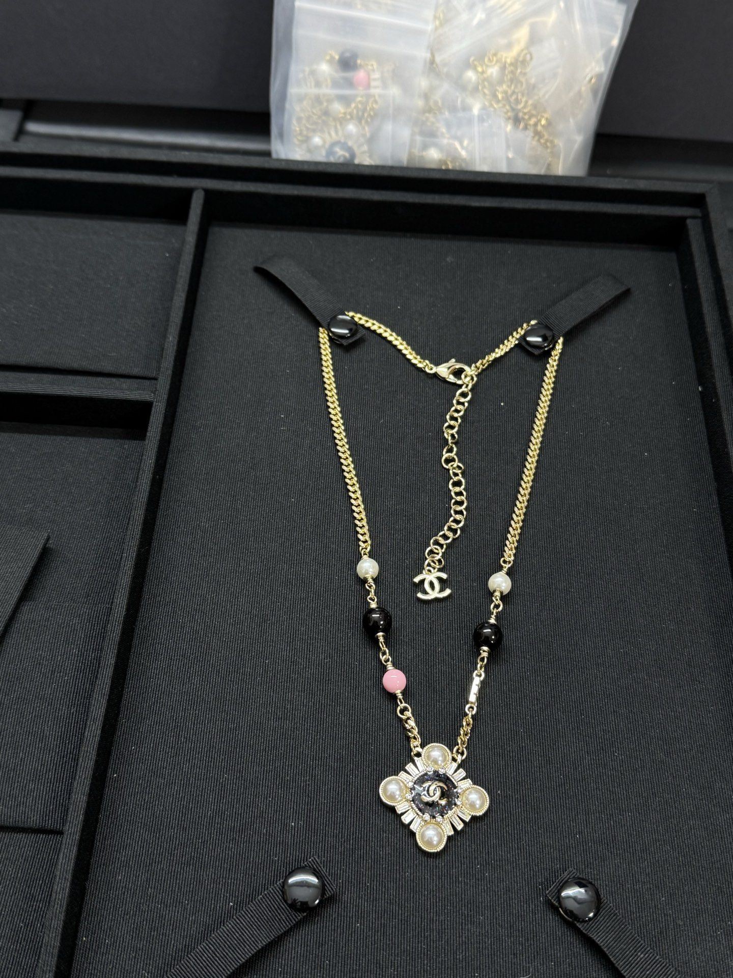 Chanel Pearl Paved Rhombic Pendant Necklace - Original Replica Club