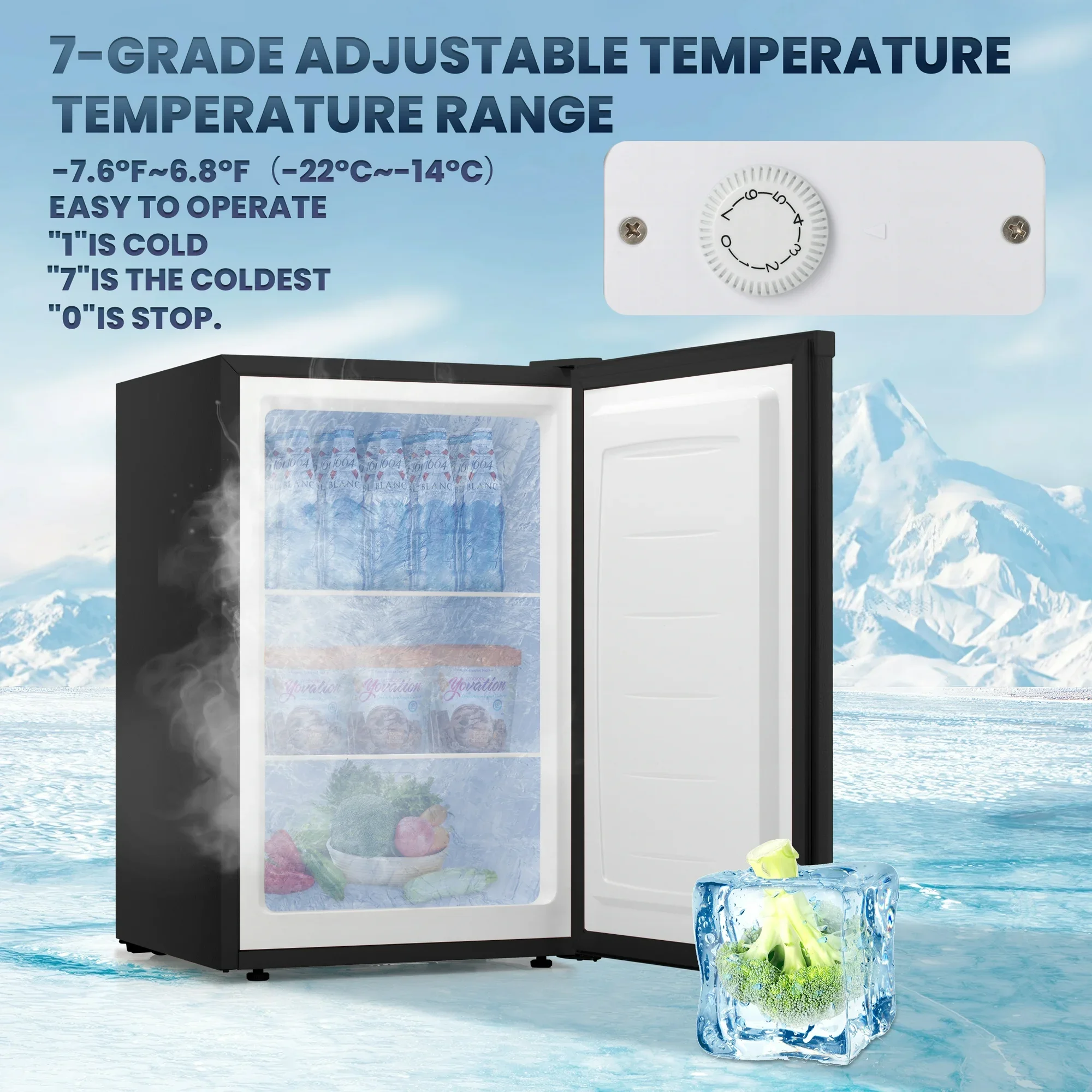 Electactic Upright Freezer, Energy Saving 3.0 Cu.ft Single Door Compact Upright Freezer with Reversible Door(Black) - Image 10