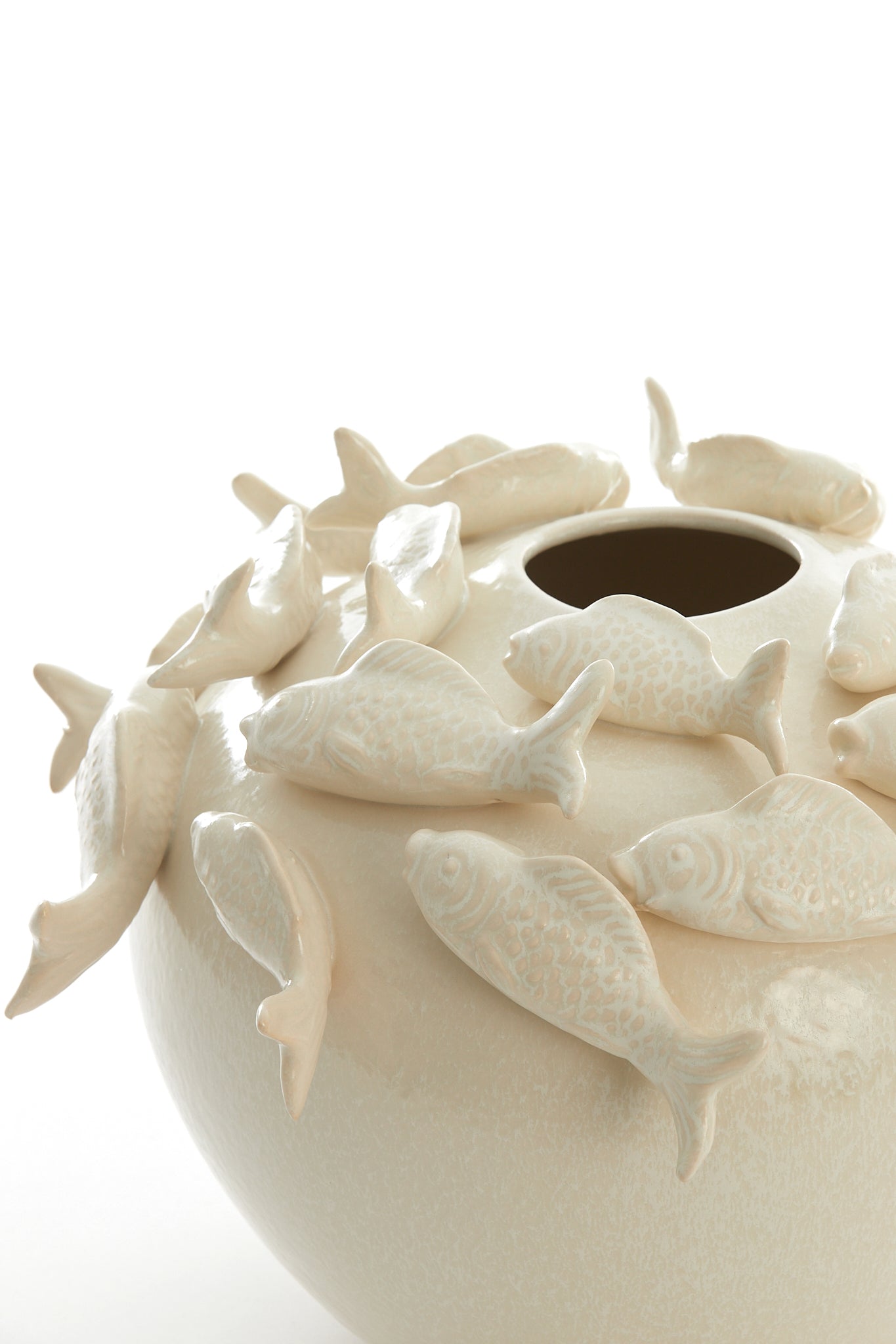 Light & Living keramiek vaas FISH in crème – Ø40x27 cm
