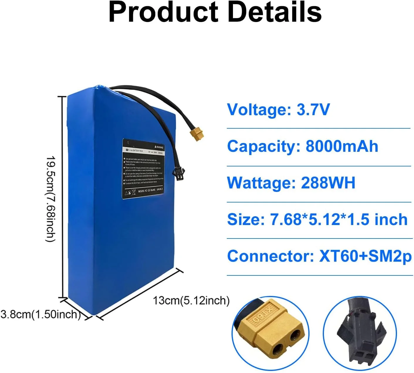 36V 8Ah Electric Scooter Battery Compatible for Phantomgogo R1 Electric Scooters 36V Electric Scooter Replacement Battery 288Wh Li-ion Power Batteries, Size: 7.68 * 5.2 * 1.50 inch - Image 2