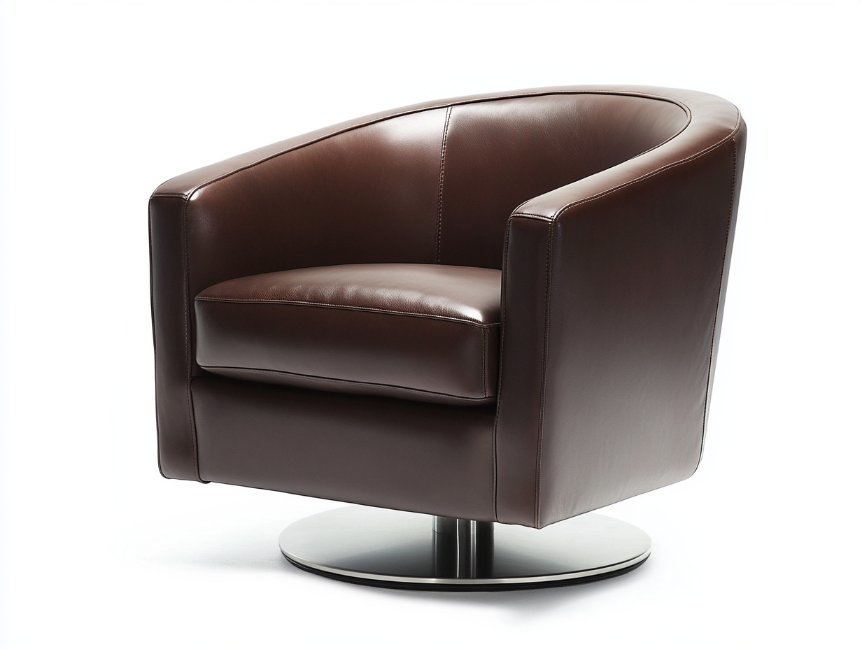 Sillón club giratorio de cuero marrón, metal, salón, 90 cm