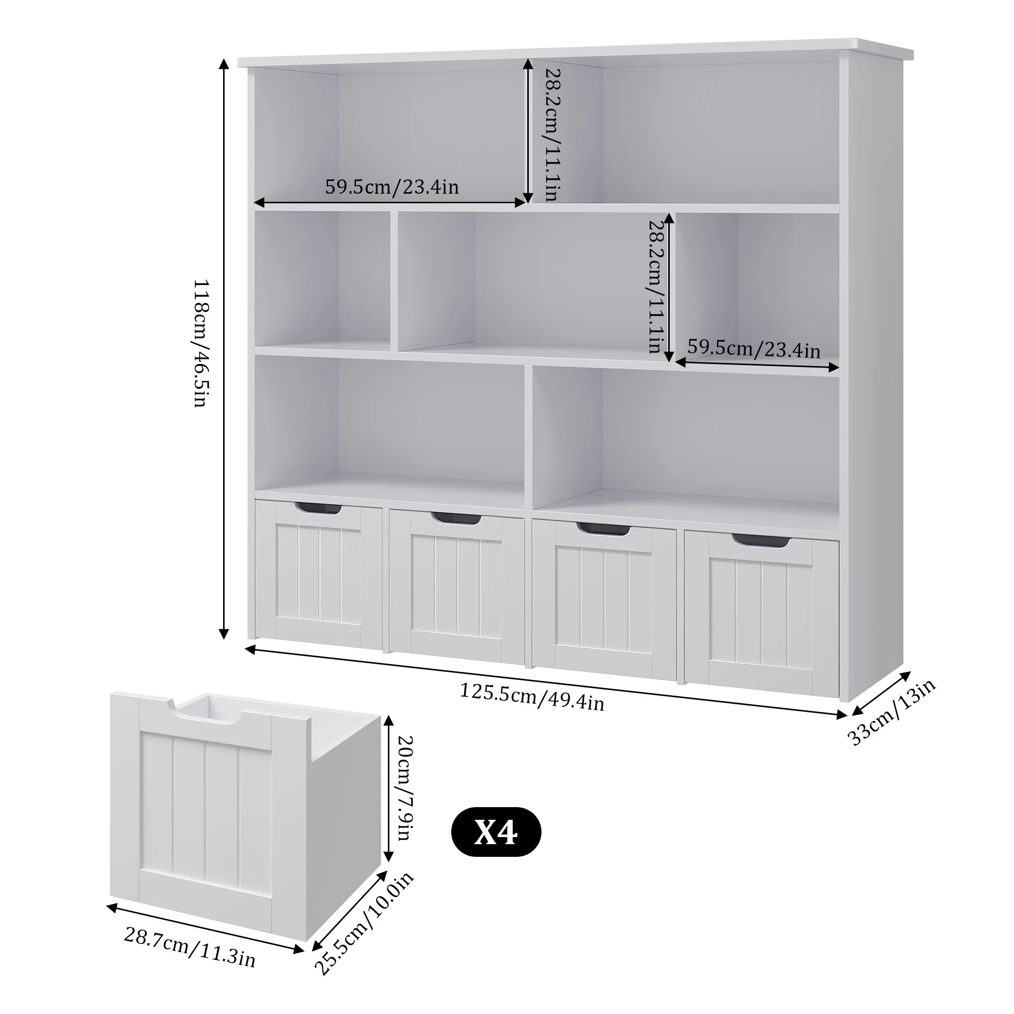 Homfa 7 Cube Toy Storage Organizer, Kids Geometric Bookcase and Bookshelf with 4 Drawers, White - Image 13