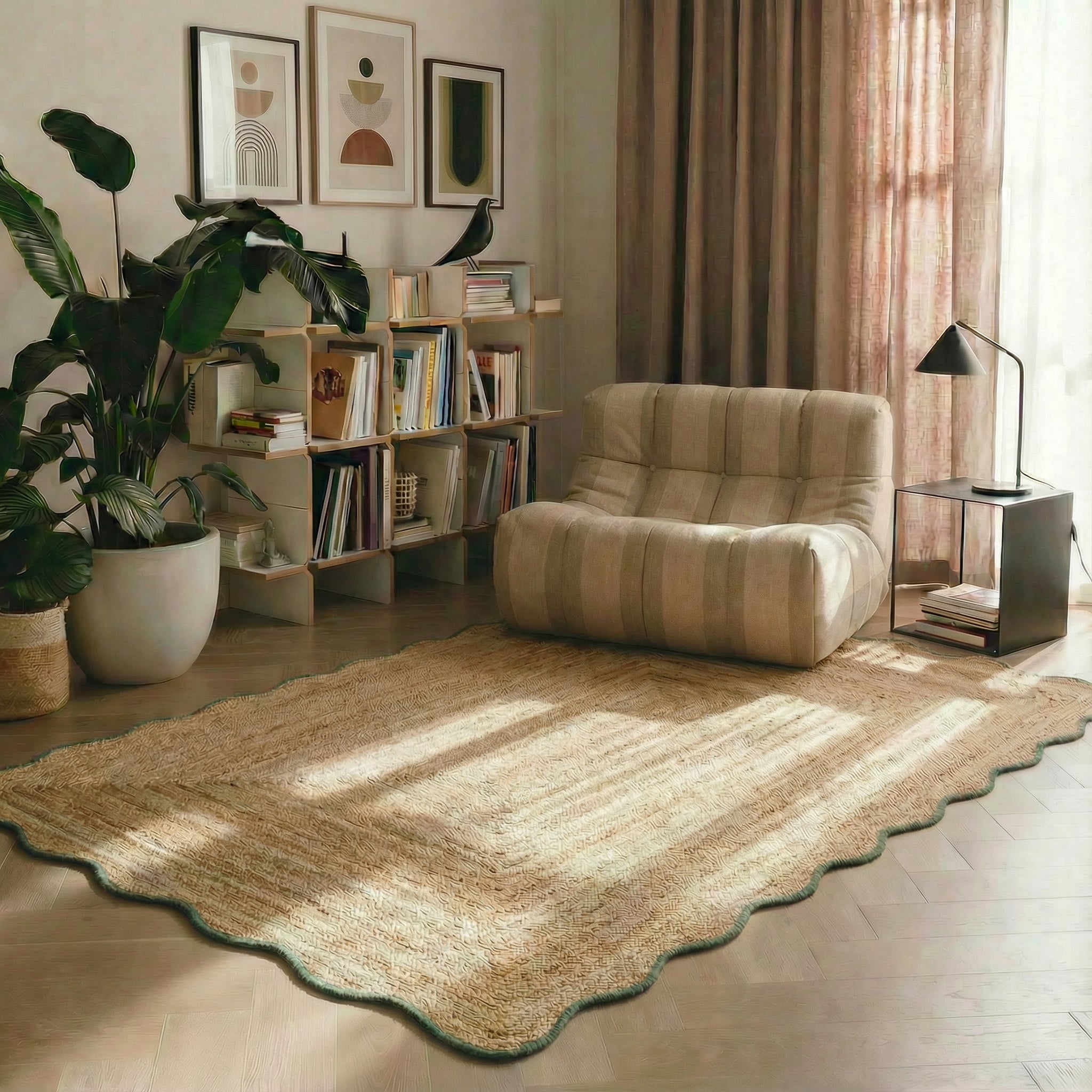 Mrcarpet Jute vloerkleed wafelstructuur naturel groen 240x340cm